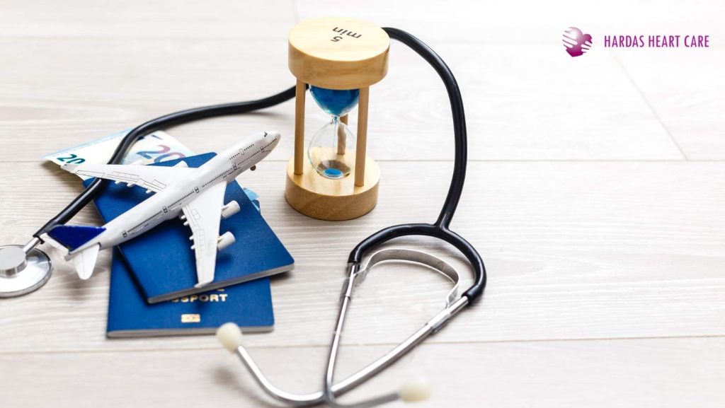 Passport, visa, airplane and stethoscope symbolizing medical tourism and international patients traveling for healthcare.